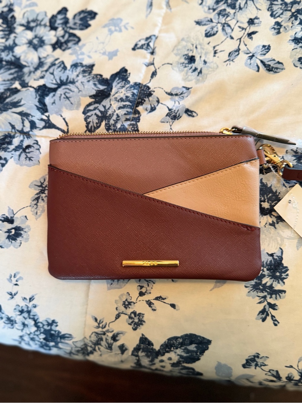 Aldo Tricolor Saffiano Wristlet - Burgundy, Blush, Taupe